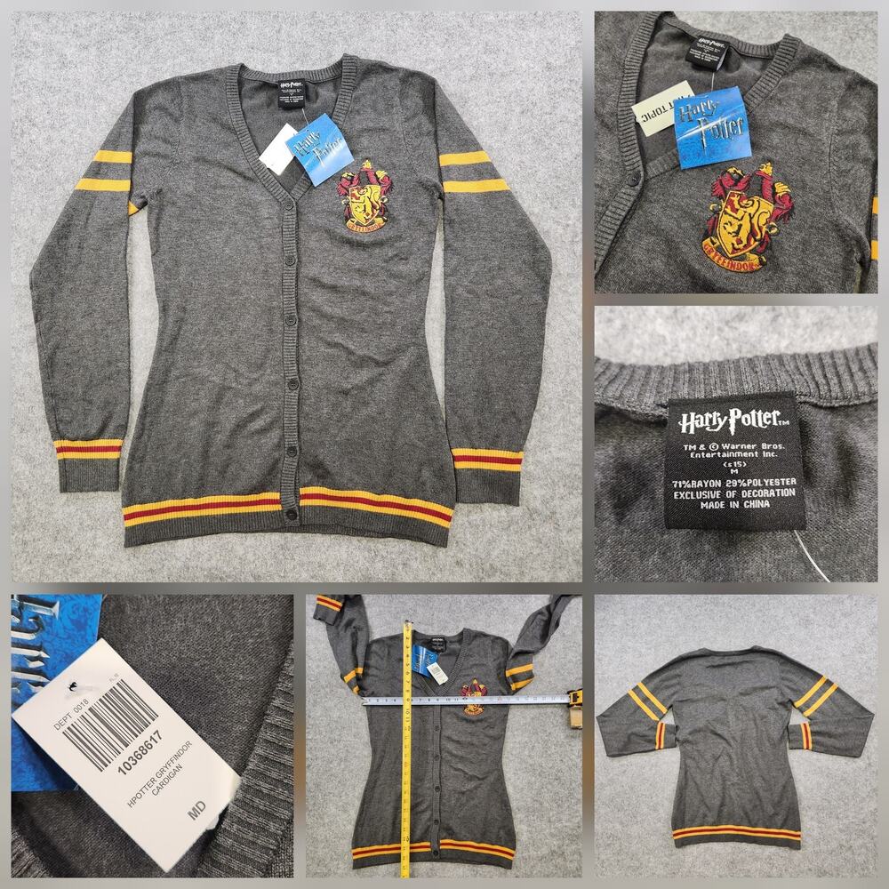 Harry Potter Gryffindor Cardigan Womens Medium Gray Hot‎ Topic Sweater NWT Crest
